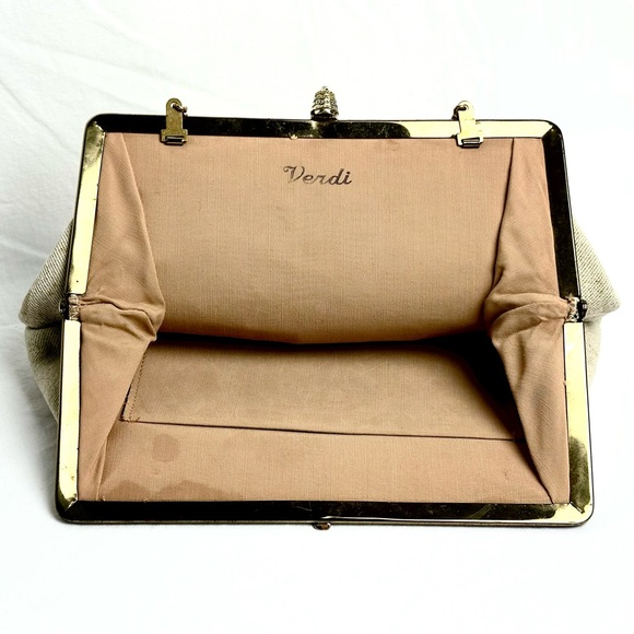 Verdi Mid-Century Vintage Floral Embroidered Bag GUC w/ Gold Tone Chain - Picture 14 of 14